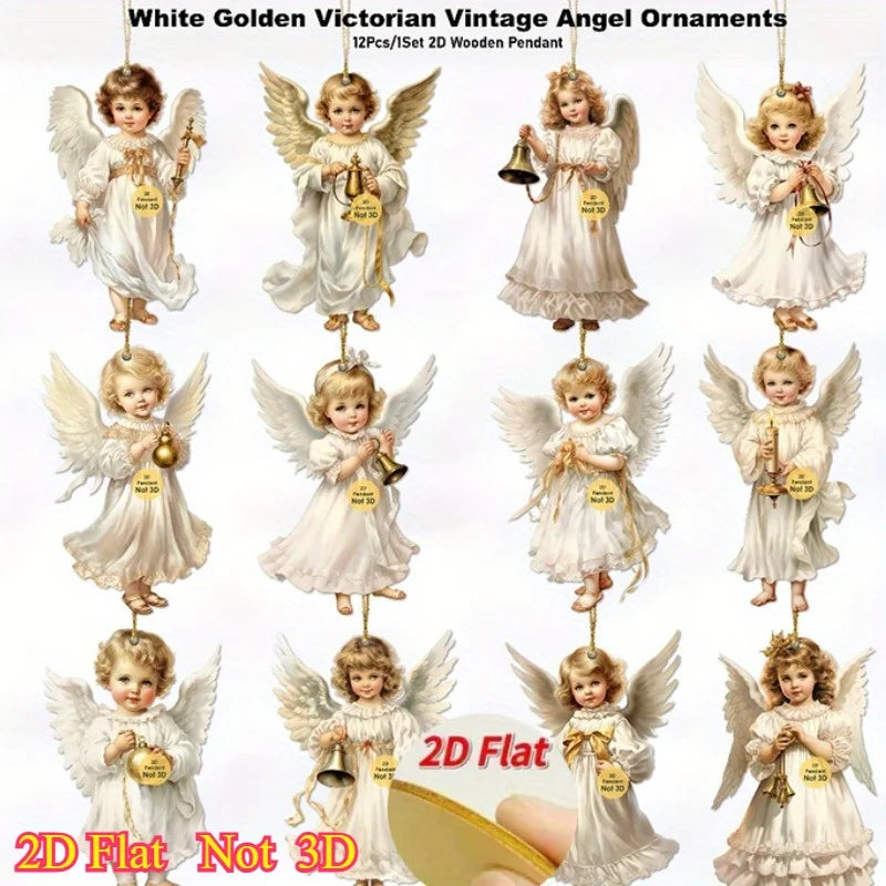 12pc Vintage Christmas Angel Wooden Ornaments | Holiday Decor Christmas Ornaments Babs MULTI