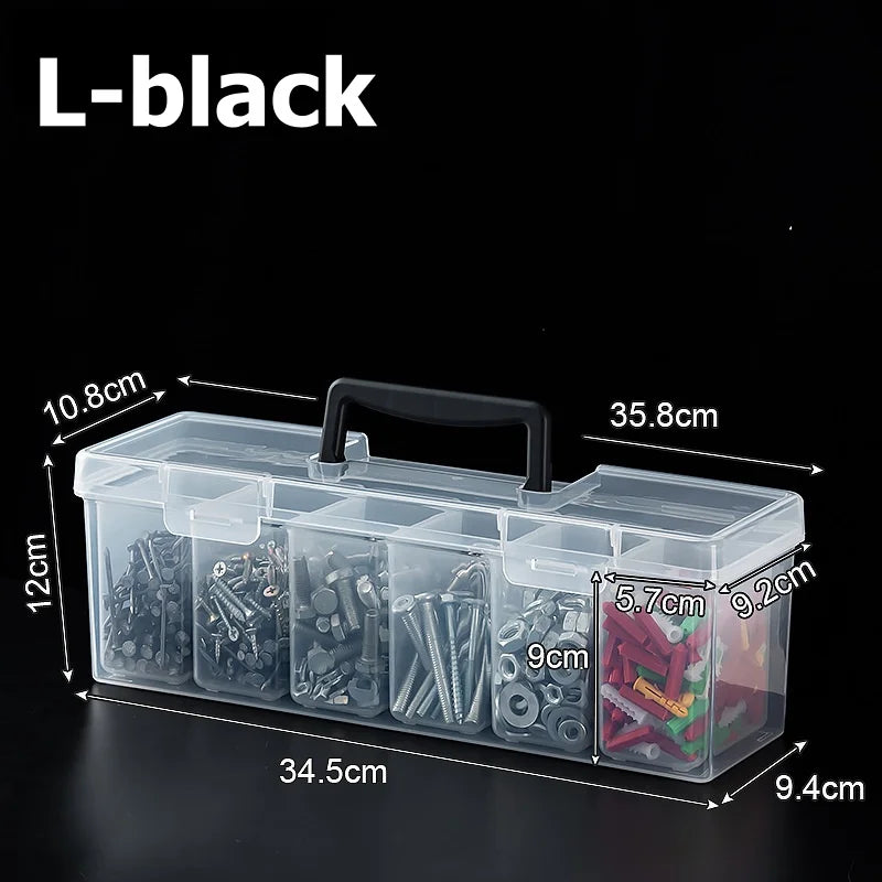 Portable Transparent Multi-Compartment Hardware Organizer Hardware Parts Organizer Babs L-black