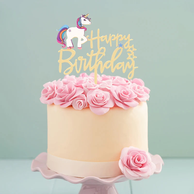 Unicorn Happy Birthday Acrylic Cake Topper – Kids Party Decor Acrylic Cake Topper Babs