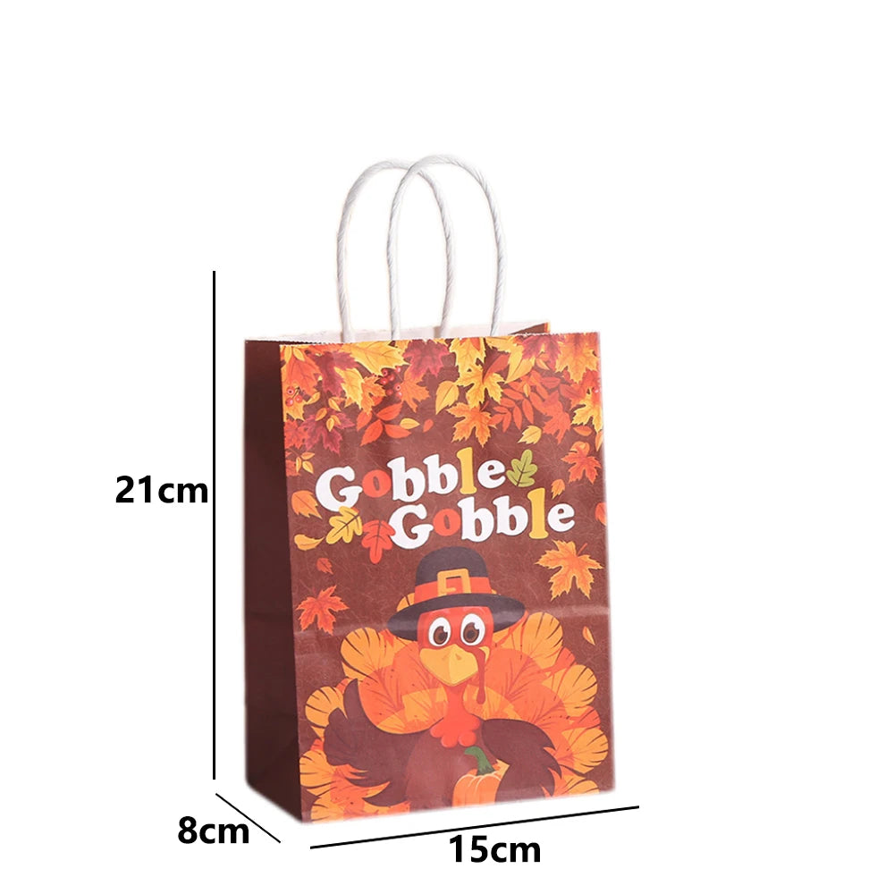 Thanksgiving Kraft Gift Bags | Maple Leaf, Pumpkin & Turkey Print Kraft Paper Gift Bags Babs A-7 15x8x21cm 40pcs