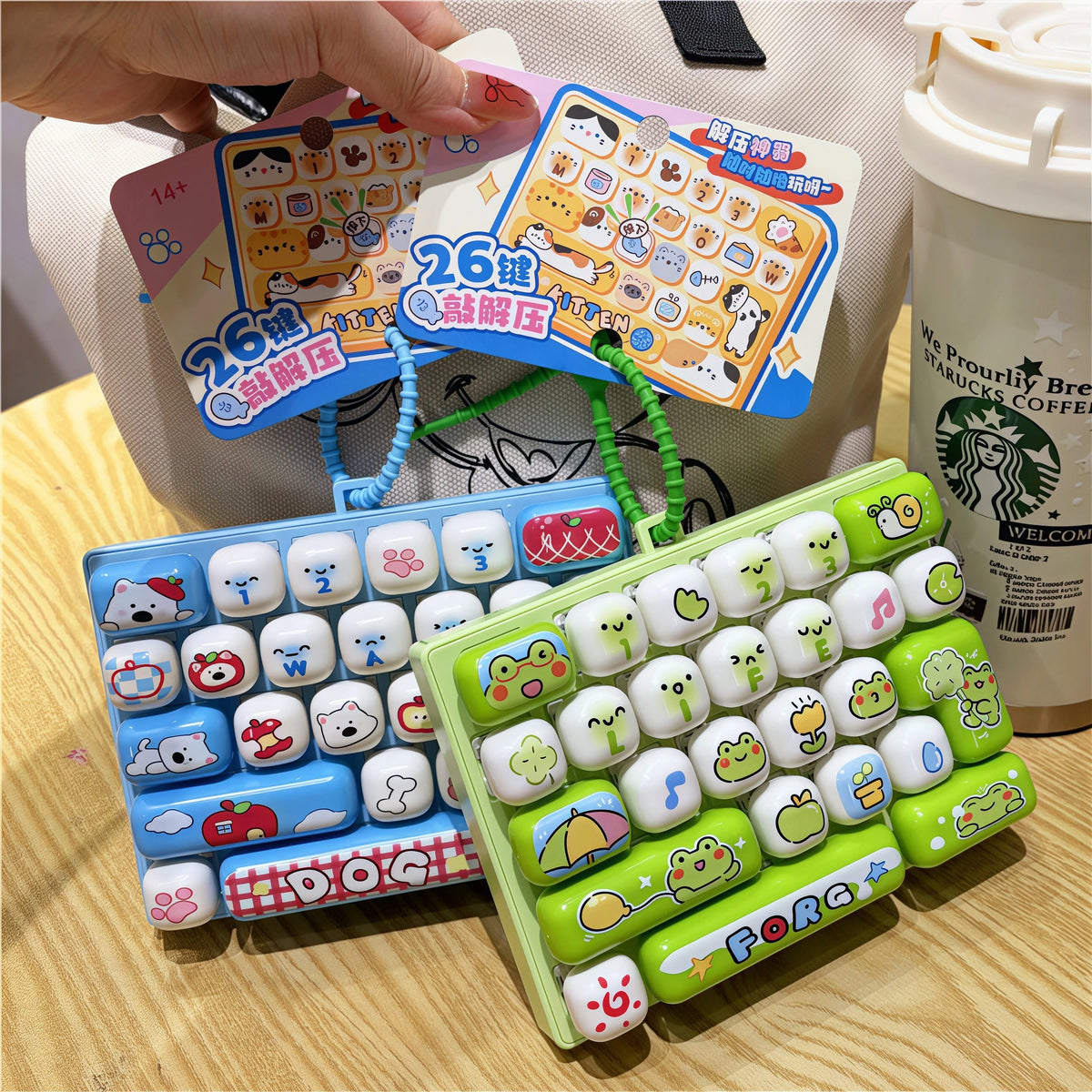 26-Key Fidget Keyboard Keycap Keychain – Cartoon Bag Charm Fidget Keychain Toy Babs