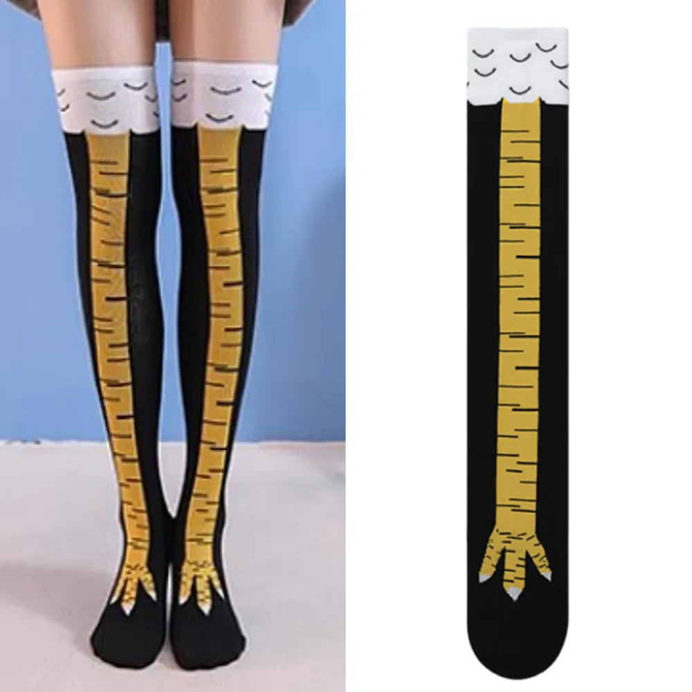 Women's Funny Chicken Feet Over-Knee Stockings Ostrich Print Novelty Knee Stockings Babs Style A-1Pair One Size
