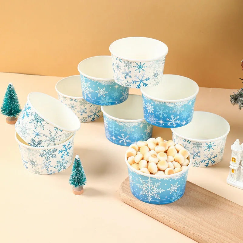 Snowflake Disposable Paper Bowls – Party Ice Cream Snack Cups Disposable Party Bowls Babs