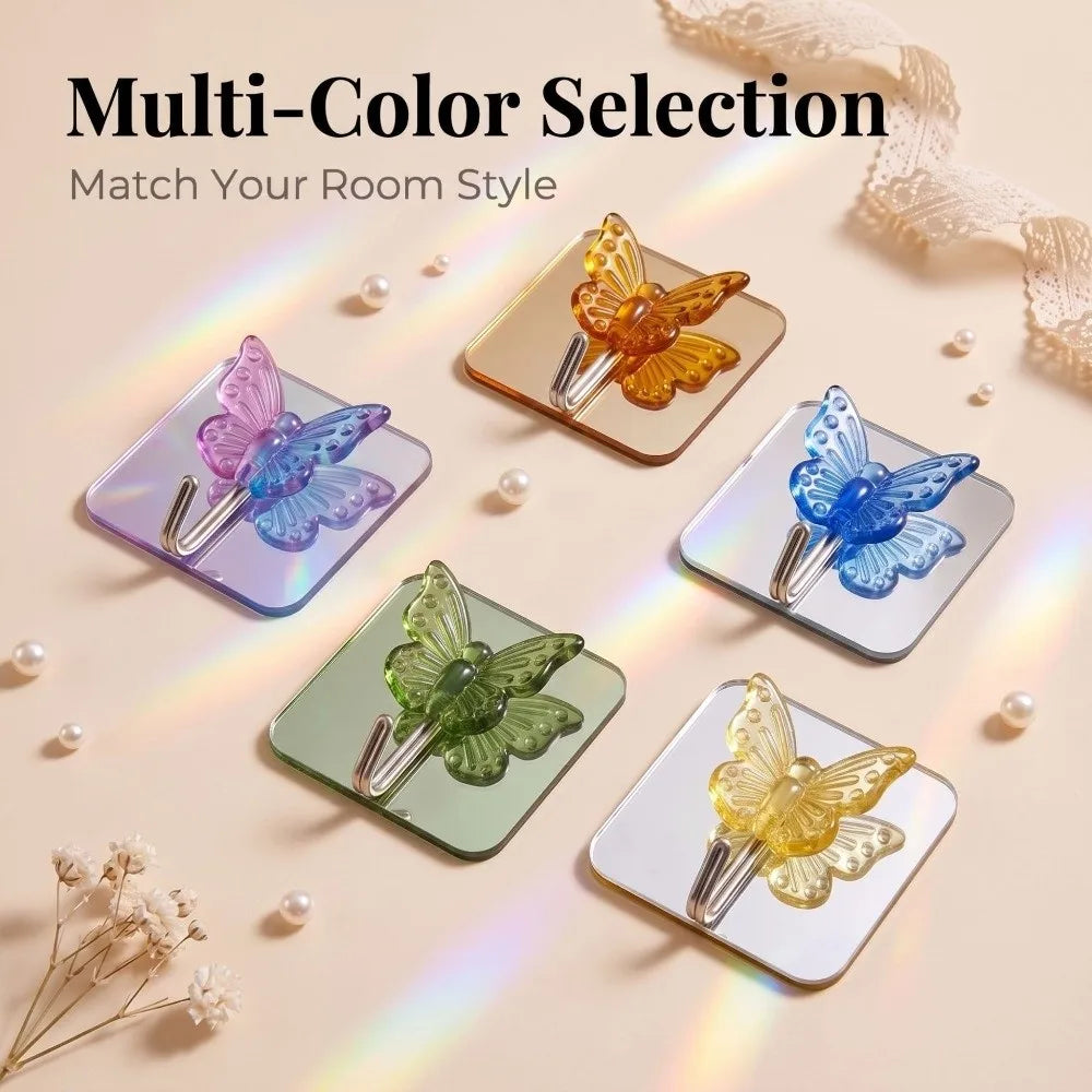 2PCS Crystal Butterfly Self-Adhesive Wall Hooks – Bathroom & Kitchen Decorative Wall Hooks Babs