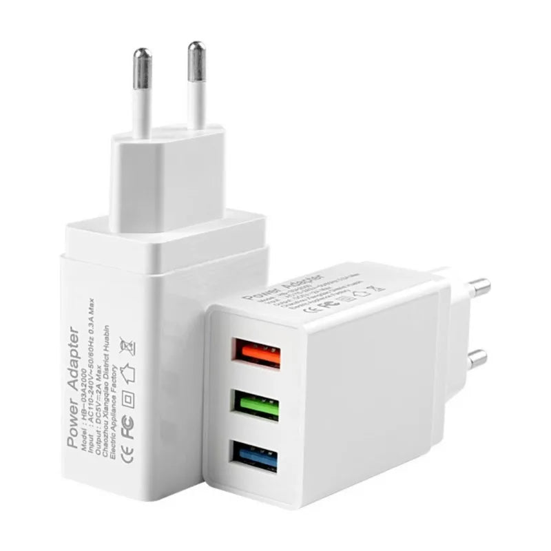 3-Port USB Wall Charger 5V 2A – EU AU UK Plug Power Adapter USB Wall Charger Babs