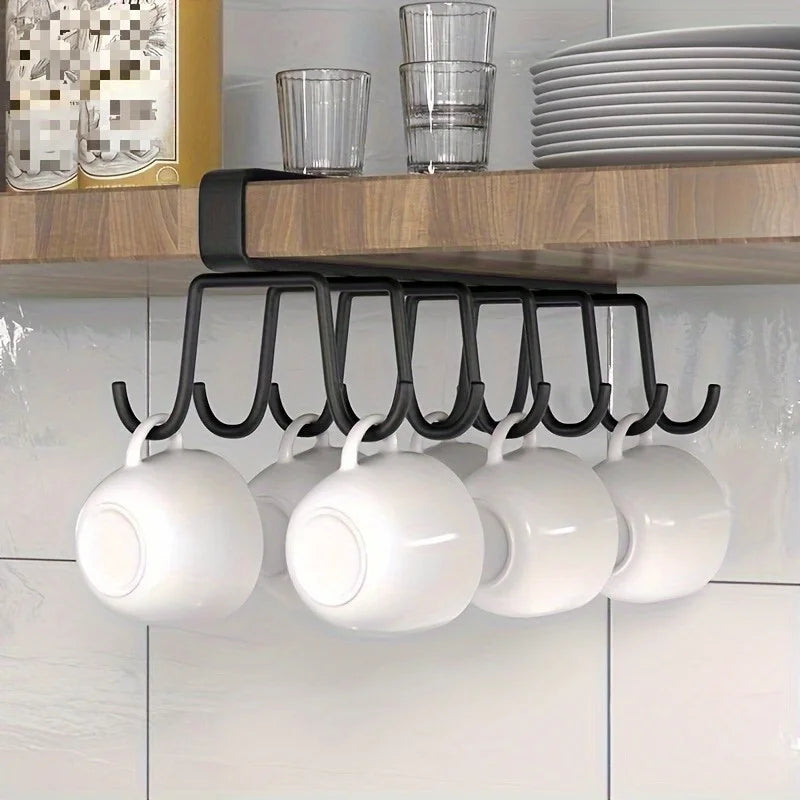 Under Cabinet Cup Holder & Kitchen Hanging Hooks – Iron Cabinet Hook Organizer Babs