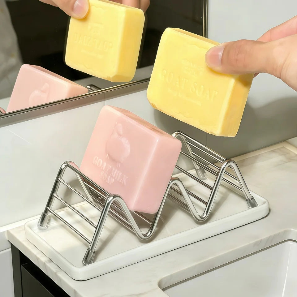 Wavy Stainless Steel Soap Dish with Removable Drip Tray Soap Dish Babs