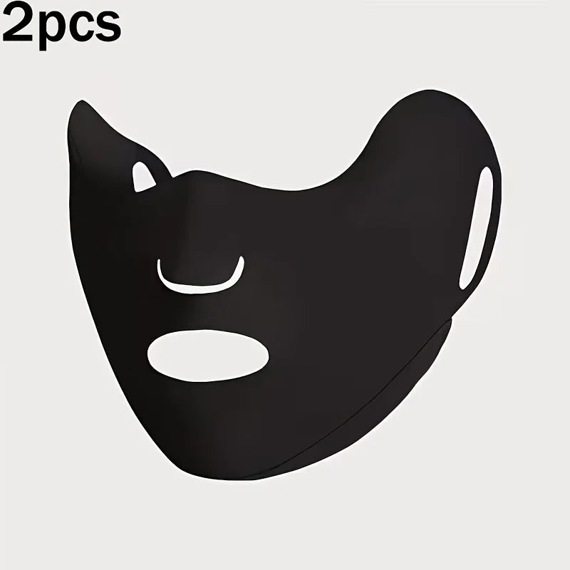 2pcs Ice Silk Face Mask UV Protection Breathable Headscarf Unisex Ice Silk Face Mask Babs black