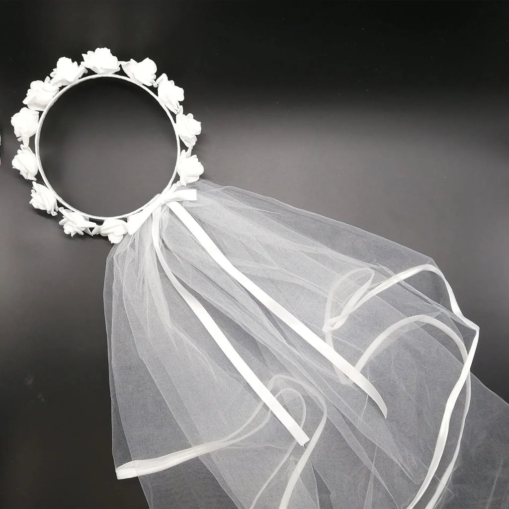 White Rose Flower Veil Headband – Bridal Shower Wreath Bridal Flower Headband Babs Deep Sapphire