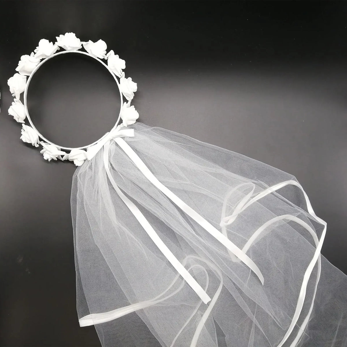 White Rose Flower Veil Headband – Bridal Shower Wreath Bridal Flower Headband Babs Deep Sapphire