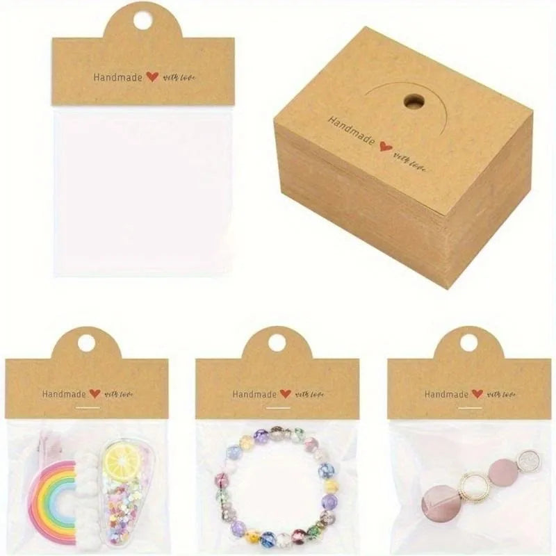 100pcs Kraft Paper Jewelry Gift Bags for Earrings & Bracelets Jewelry Packaging Bags Babs