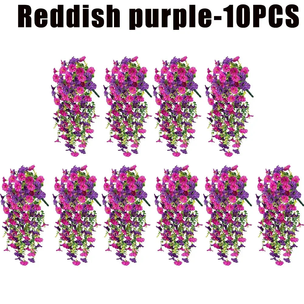 Artificial Morning Glory & Eucalyptus Hanging Floral Decor Artificial Hanging Decor Babs Reddish purple-10PCS Plastic