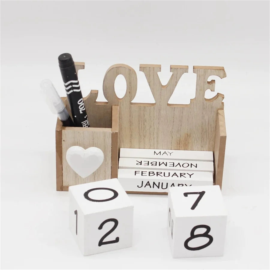 Heart-Shaped Wooden Pen Holder & Calendar Desk Ornament Wooden Desk Ornament Babs