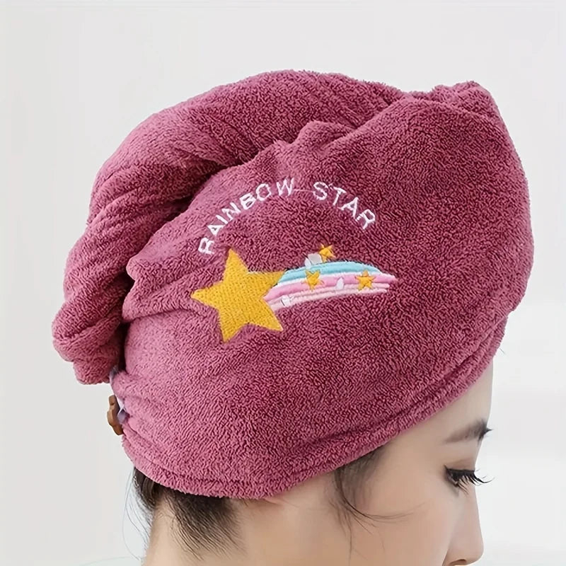 Microfiber Quick-Dry Hair Towel Cap – Super Absorbent Embroidered Microfiber Hair Cap Babs
