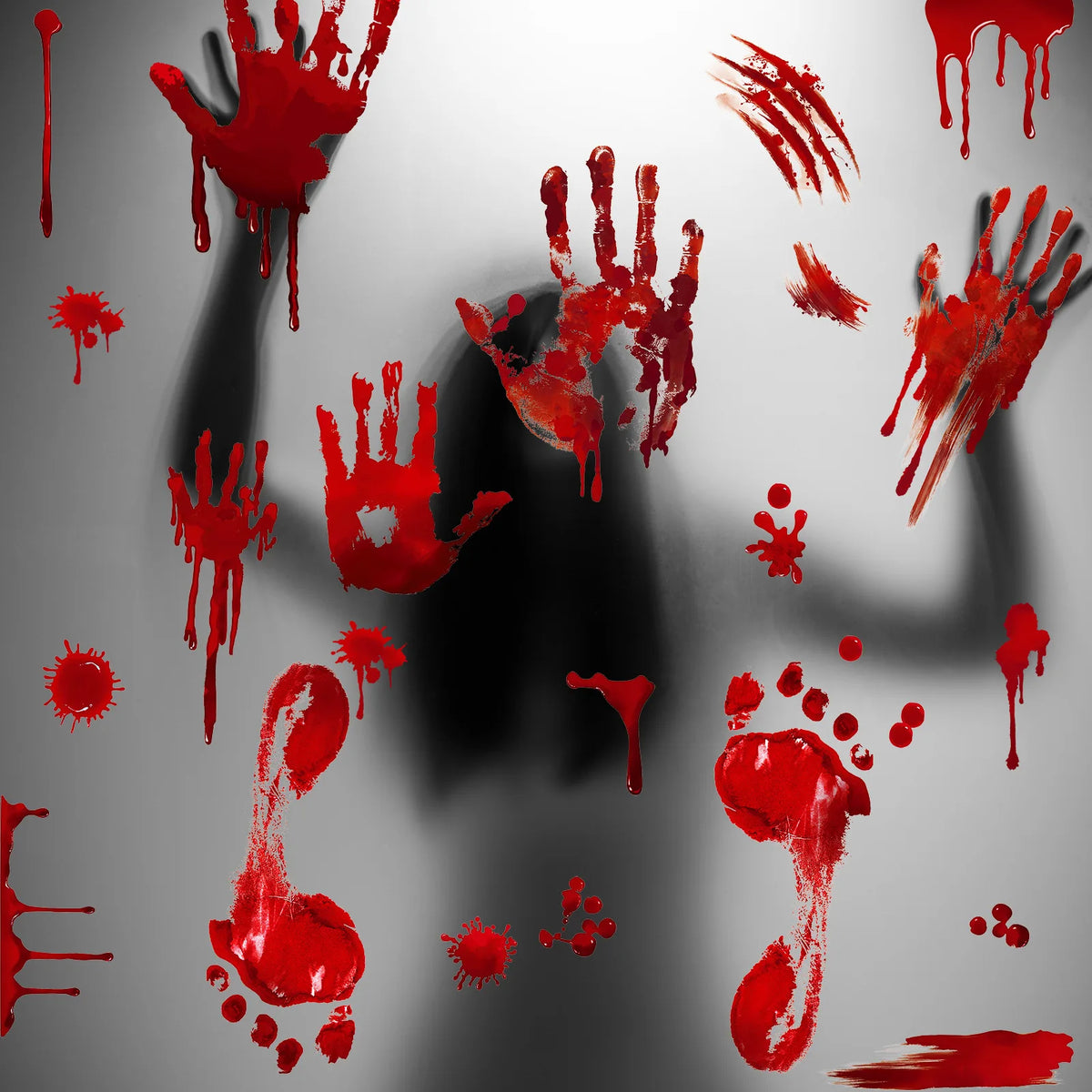 4pcs Halloween Blood Handprint & Footprint Stickers | Floor Decals Halloween Decor Stickers Babs
