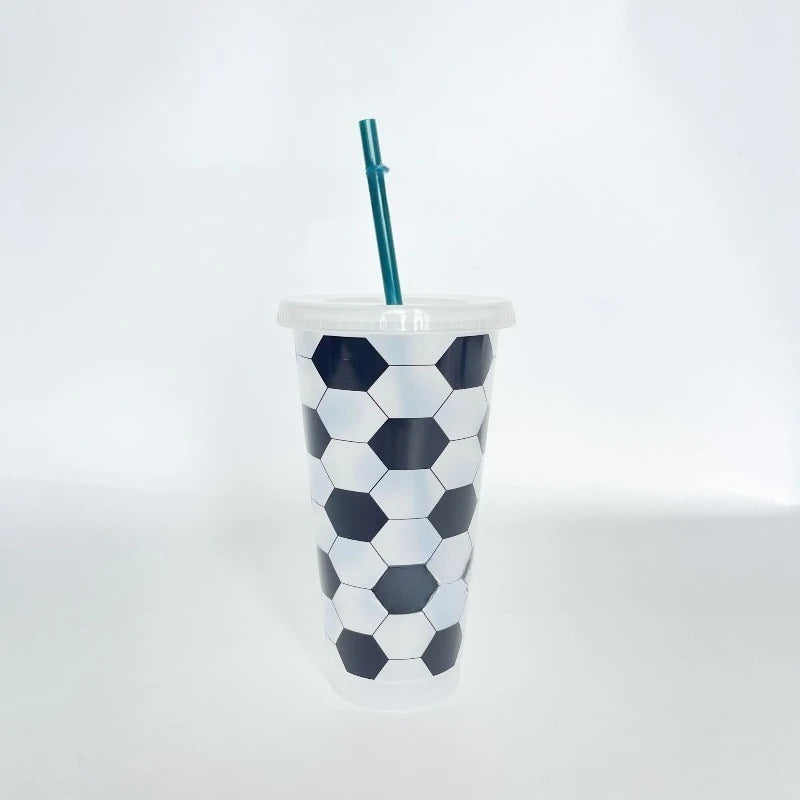 Soccer Print Tumbler with Straw – 24oz Reusable Sports Cup Sports Print Tumbler Babs about 710ml-24oz