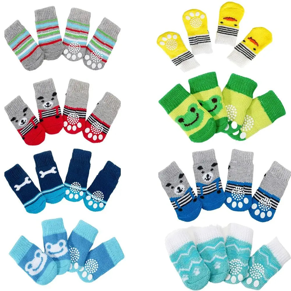 Cute Anti-Slip Pet Socks for Dogs & Cats – 4 Pack, S/M/L Pet Socks Babs