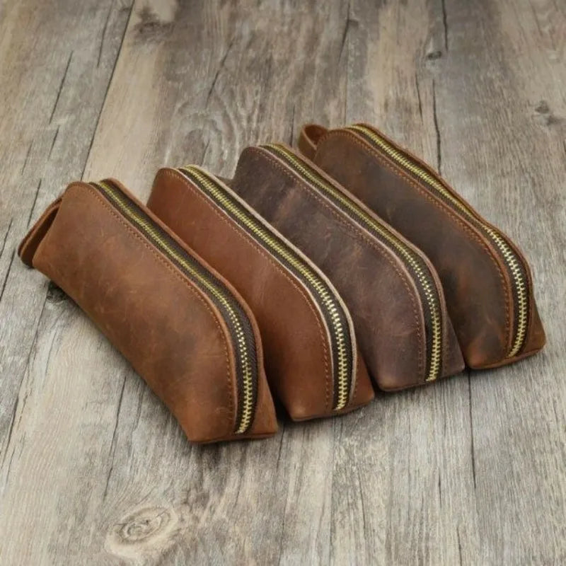 Vintage Faux Leather Zipper Pencil Pouch & Cosmetic Bag Pencil & Cosmetic Pouch Babs
