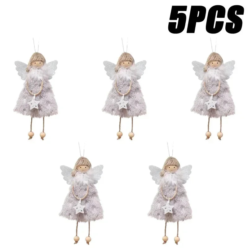 Christmas Angel Girl Doll Ornament – Festive Tree Hanging Decor Christmas Tree Ornament Babs Gray 5PCS