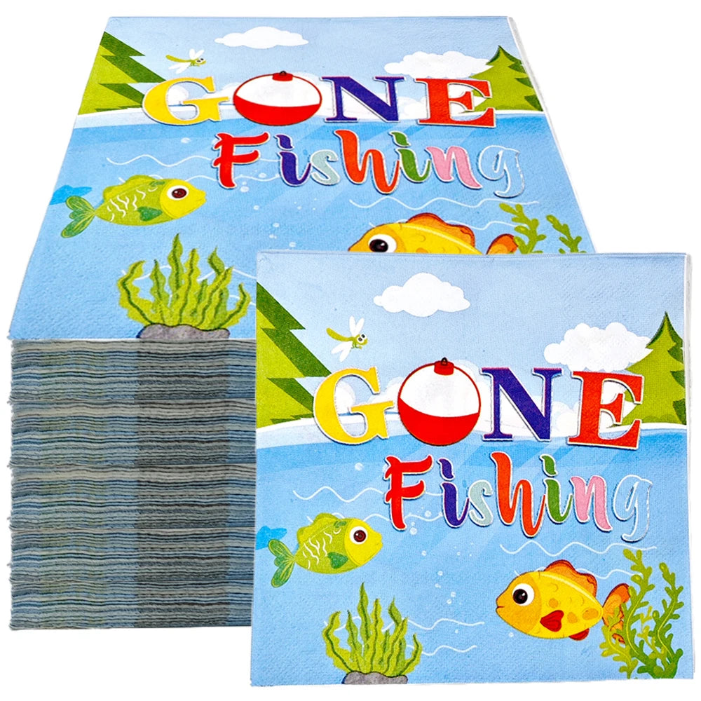 Gone Fishing Party Napkins | Fisherman Theme 20/40/60pc Disposable Party Napkins Babs