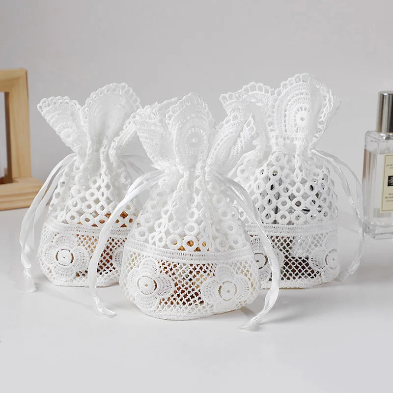 3pcs White Lace Drawstring Gift Bags | Wedding & Party Favors Lace Gift Bags Babs