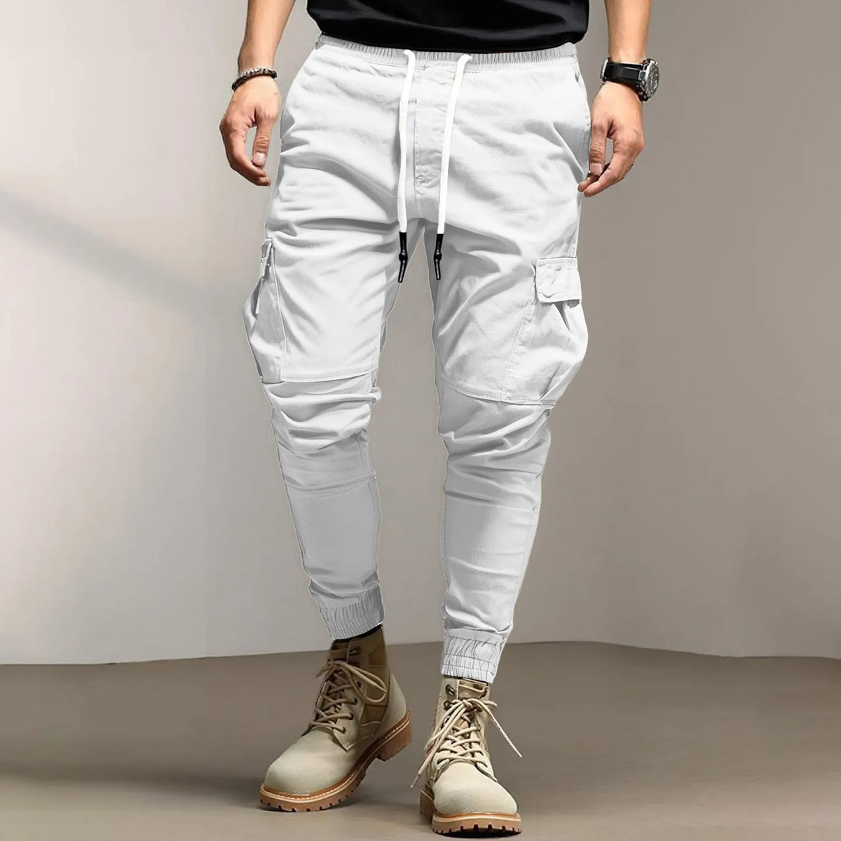 Men's Slim Fit Drawstring Casual Pants – Multi-Pocket Trousers Casual Drawstring Pants Babs