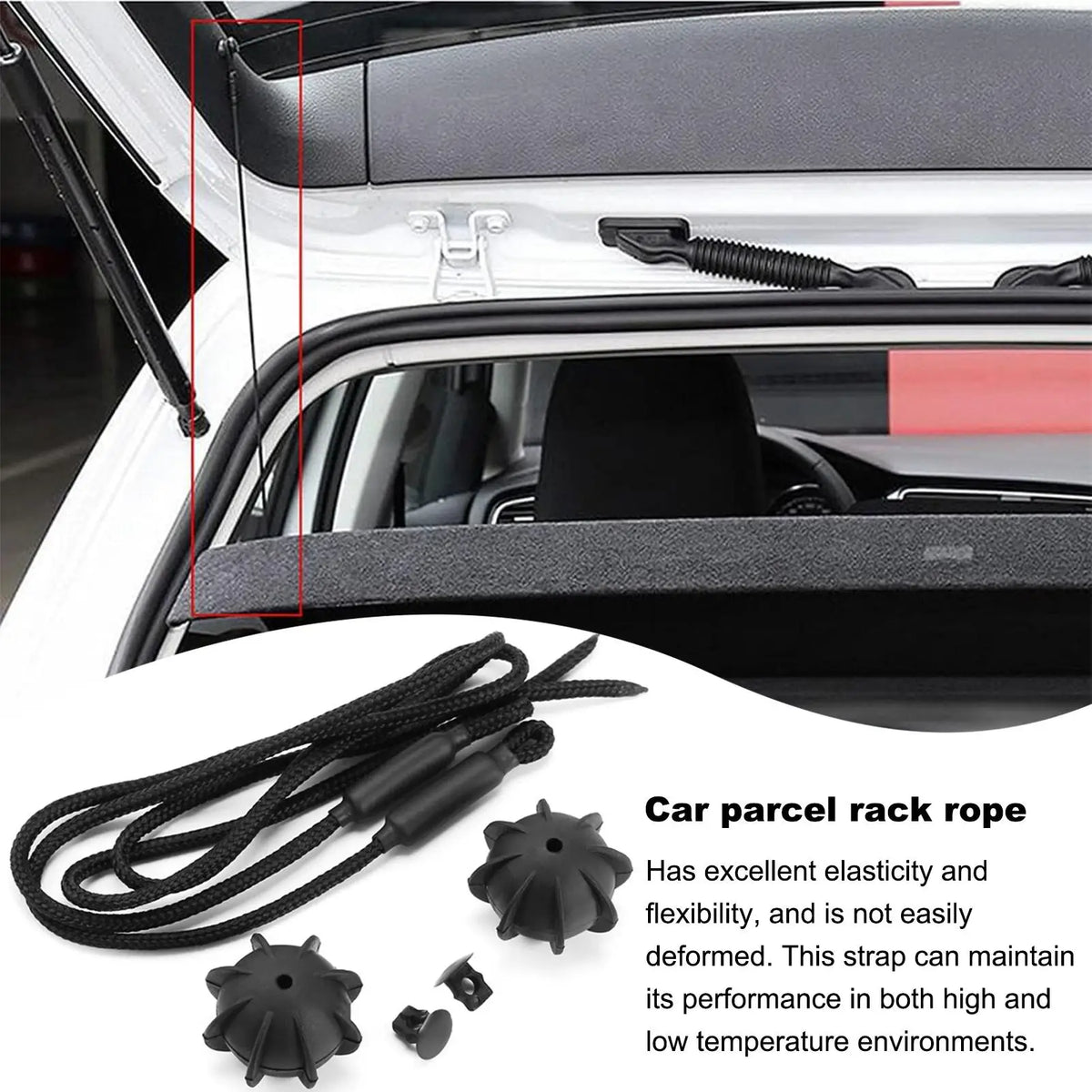 2Pcs Car Trunk Parcel Shelf Straps Nylon Sling & Rubber Ball Car Trunk Strap Babs