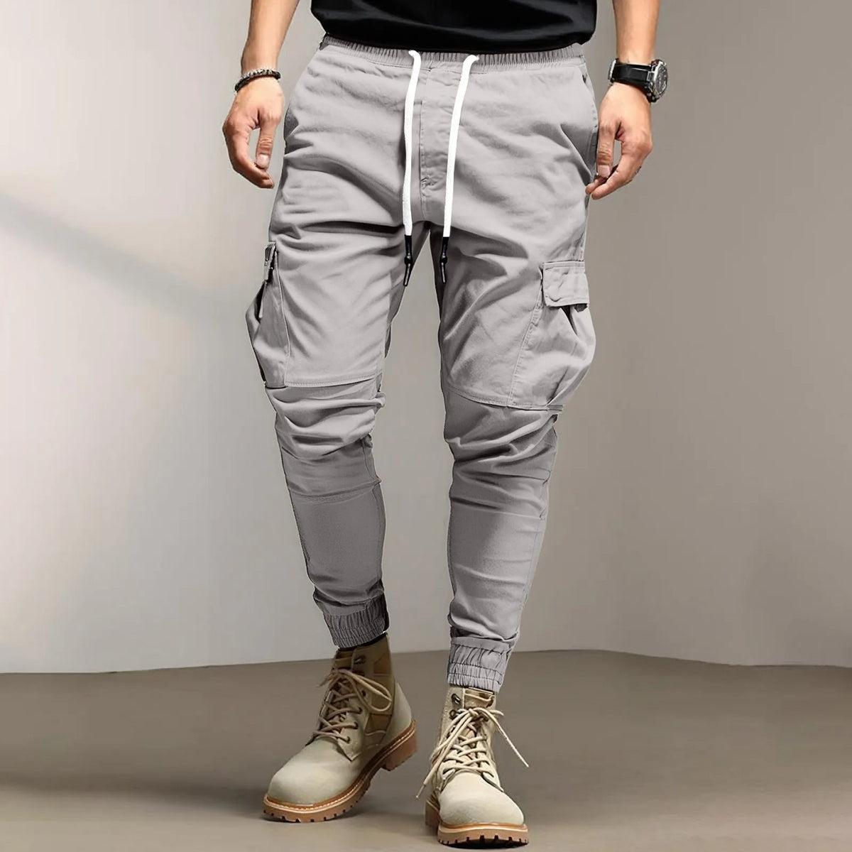 Men's Slim Fit Drawstring Casual Pants – Multi-Pocket Trousers Casual Drawstring Pants Babs