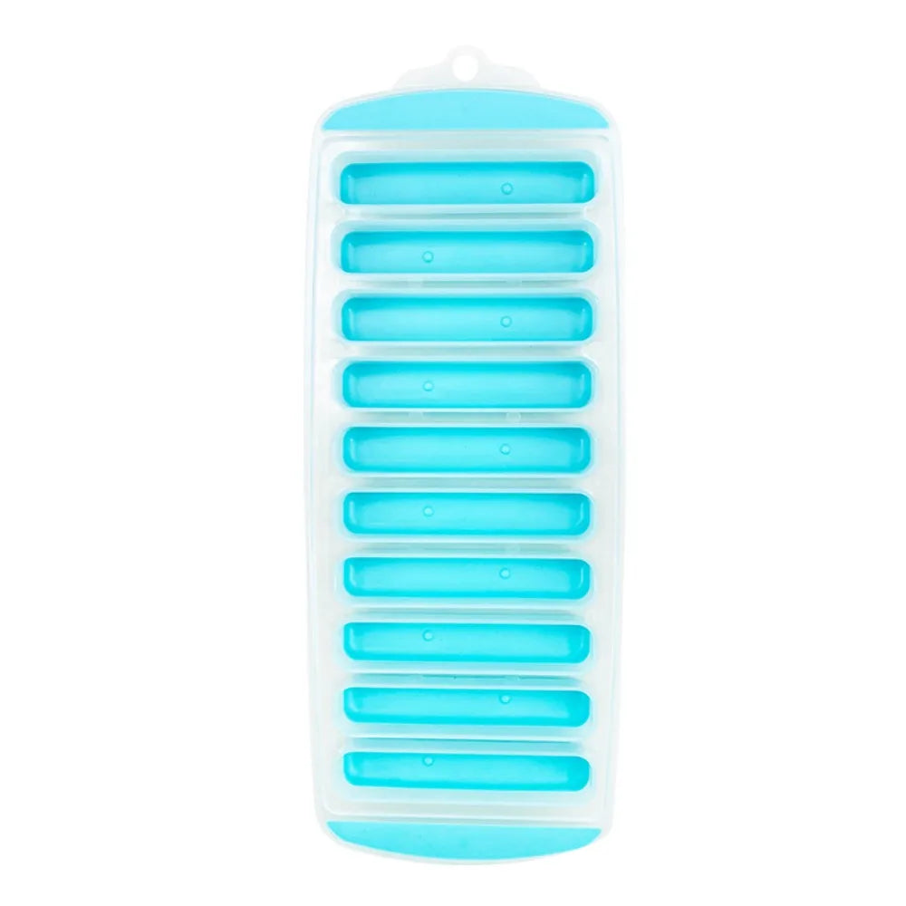 10-Hole Silicone Long Strip Ice Cube Tray Mold with Lid Silicone Ice Tray Babs sky blue mold