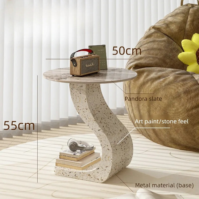 Modern Round Side Table – Rock Slab Top & Iron Frame, 50×55cm Round Side Table Babs
