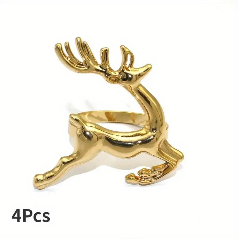 4-Pack Christmas Reindeer Napkin Rings – Holiday Table Decor Napkin Rings Babs Golden-4Pcs