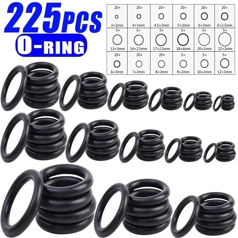 225-Piece Nitrile O-Ring Set – Multi-Size Gasket Seal Kit O-Ring Seal Kit Babs
