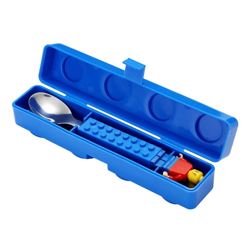 Kids' Stainless Steel Fork & Spoon Set – Building Block Design Kids Cutlery Set Babs