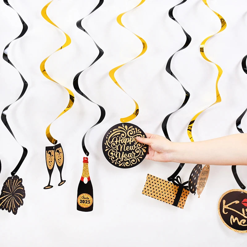 10-Pc Happy New Year 2025 Spiral Hanging Garland Party Decor Party Hanging Decoration Babs