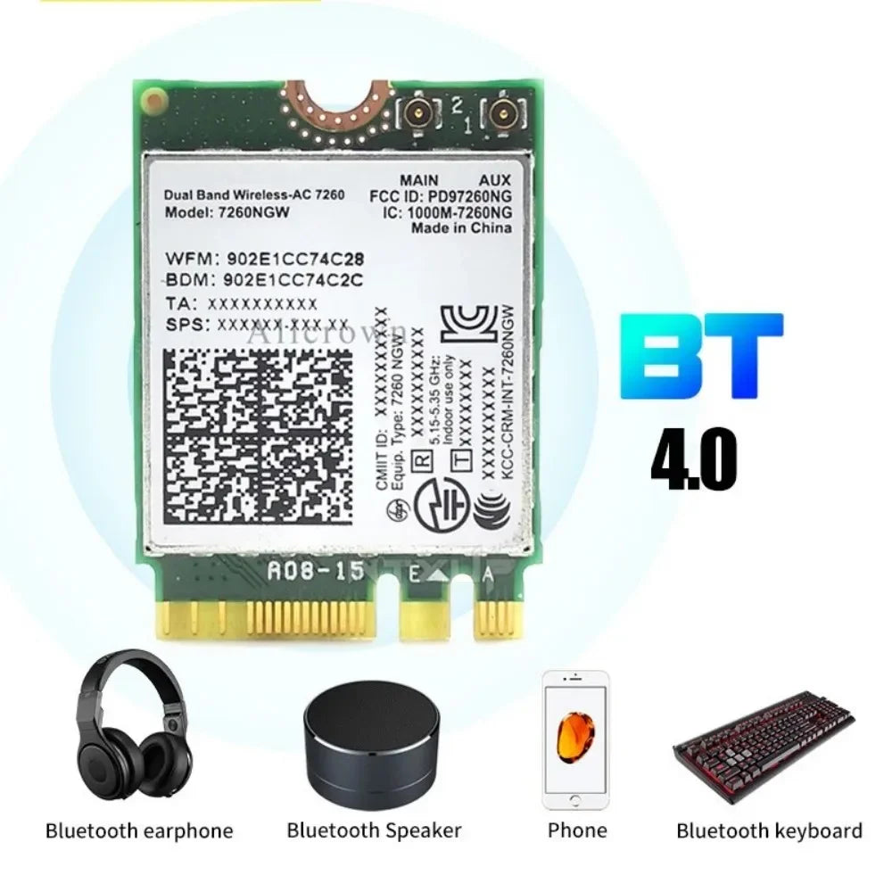 M.2 WiFi Card 7260NGW 1200Mbps Dual Band BT4.0 for Laptop PC Wireless Network Card Babs