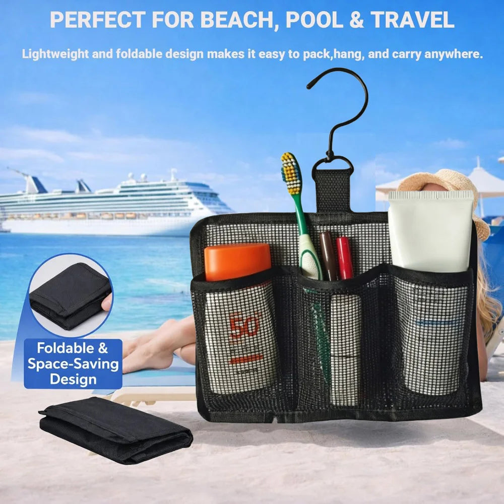 Portable Hanging Shower Caddy | 3-Compartment Mesh Bag Hanging Shower Caddy Babs