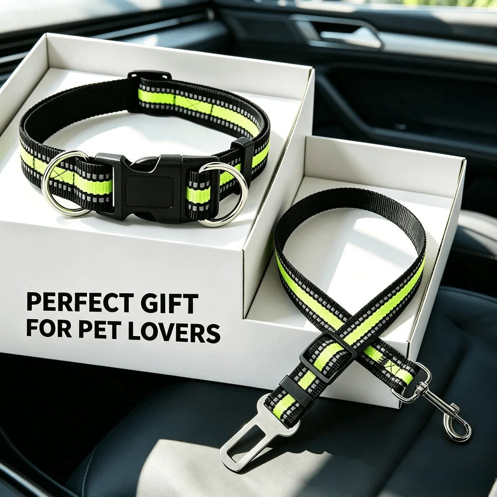 2-in-1 Dog Car Seat Belt & Headrest Harness – Adjustable Nylon Dog Car Harness Babs