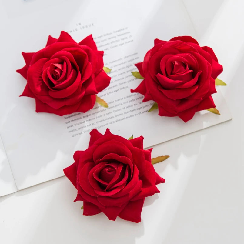 Silk Rose Heads Artificial Flowers – Wedding & Home Décor Artificial Silk Flowers Babs Red 5pcs