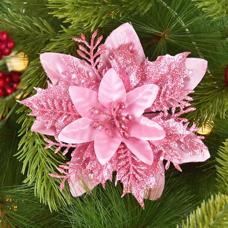 Glitter Artificial Christmas Rose Flowers | Xmas Tree Ornaments Christmas Flower Ornaments Babs 1 5PCS