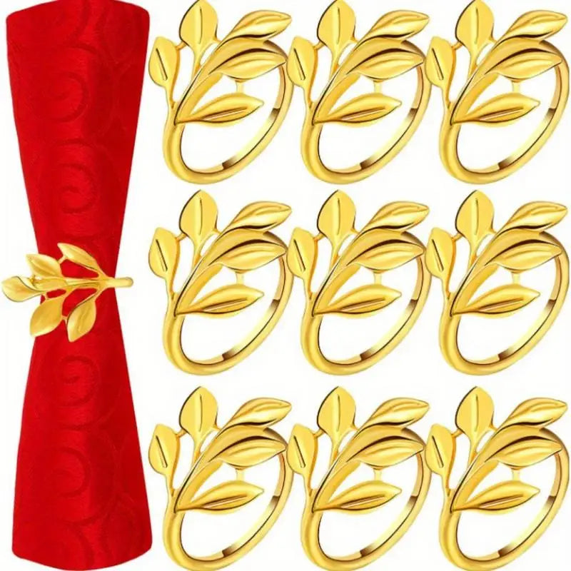 10pcs Leaf Napkin Rings – Carved Hollow Metal Alloy Set Napkin Rings Babs golden-10pcs