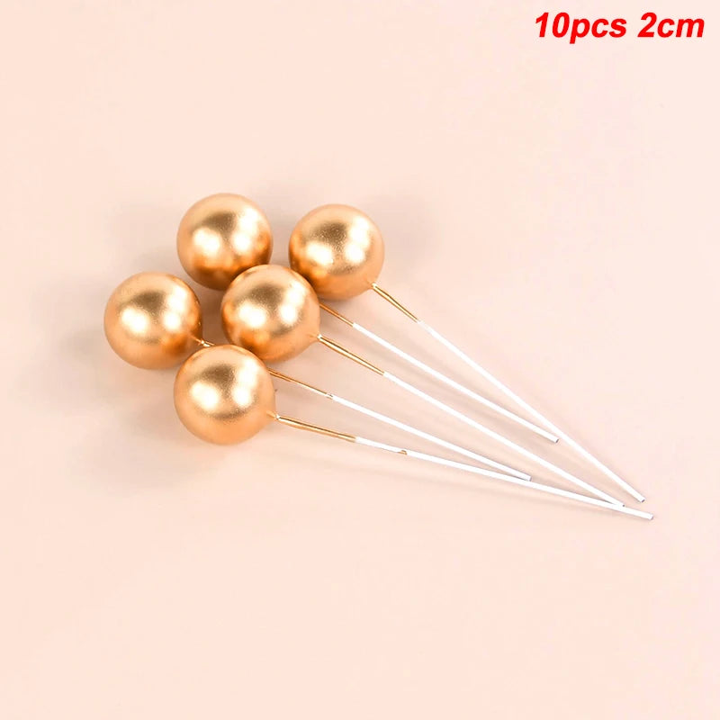 10Pcs Ball Cake Toppers Gold Blue Pink – Party & Wedding Cake Topper Set Babs 10pcs gold-2cm