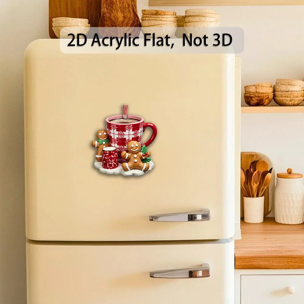 2D Gingerbread Fridge Magnet – Red Acrylic Xmas Decor with Stand Christmas Magnet Decor Babs