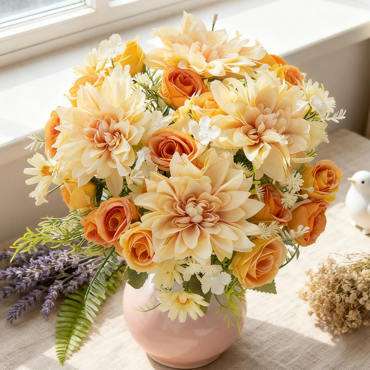 Artificial Silk Rose Dahlia Bouquet – Wedding & Home Décor Artificial Flower Bouquet Babs