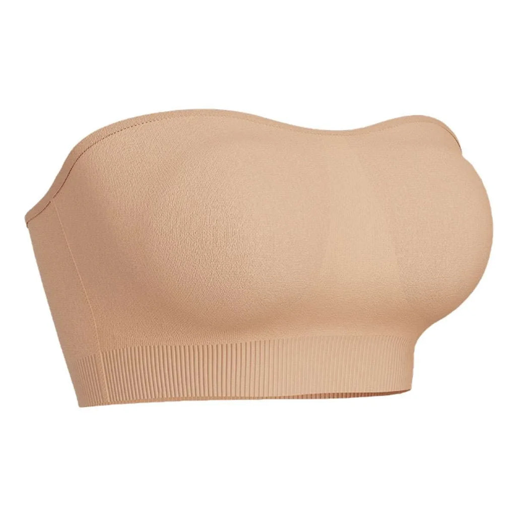 Women's Padded Strapless Bandeau Bra – Wireless & Non-Slip Strapless Bandeau Bra Babs Beige M