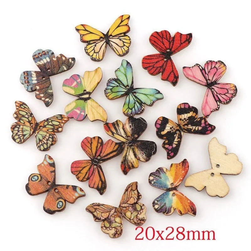 50Pcs Butterfly Wooden Buttons 2-Hole Mixed Colors – DIY Craft Wooden Craft Buttons Babs