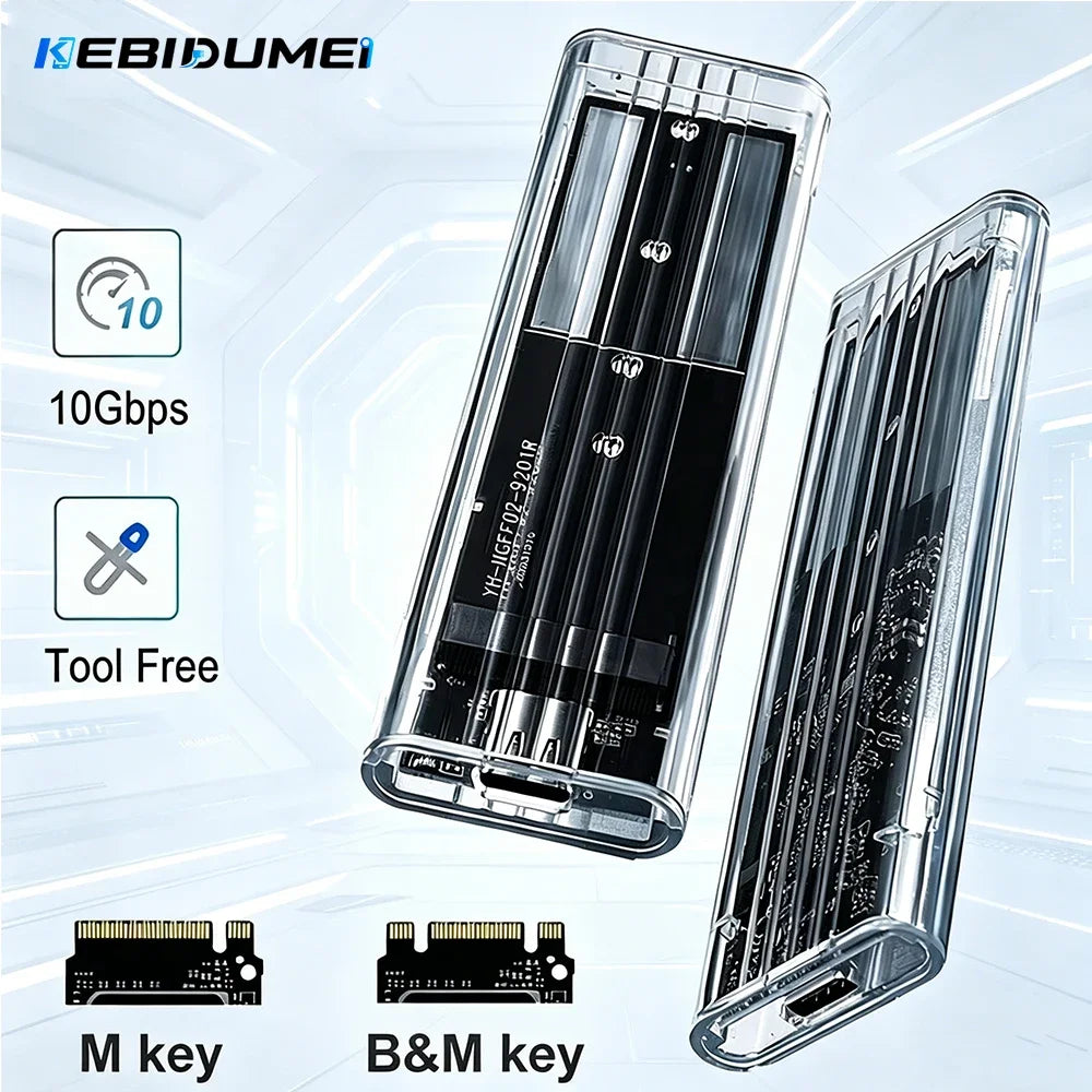 M.2 NVMe & SATA SSD Enclosure – USB-C 10Gbps Clear Hard Drive Case SSD Enclosure Babs