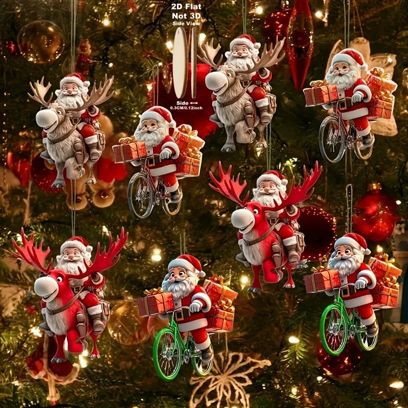 Christmas Wooden Santa Bicycle Pendants | Tree Ornaments 8–24Pcs Christmas Tree Ornaments Babs
