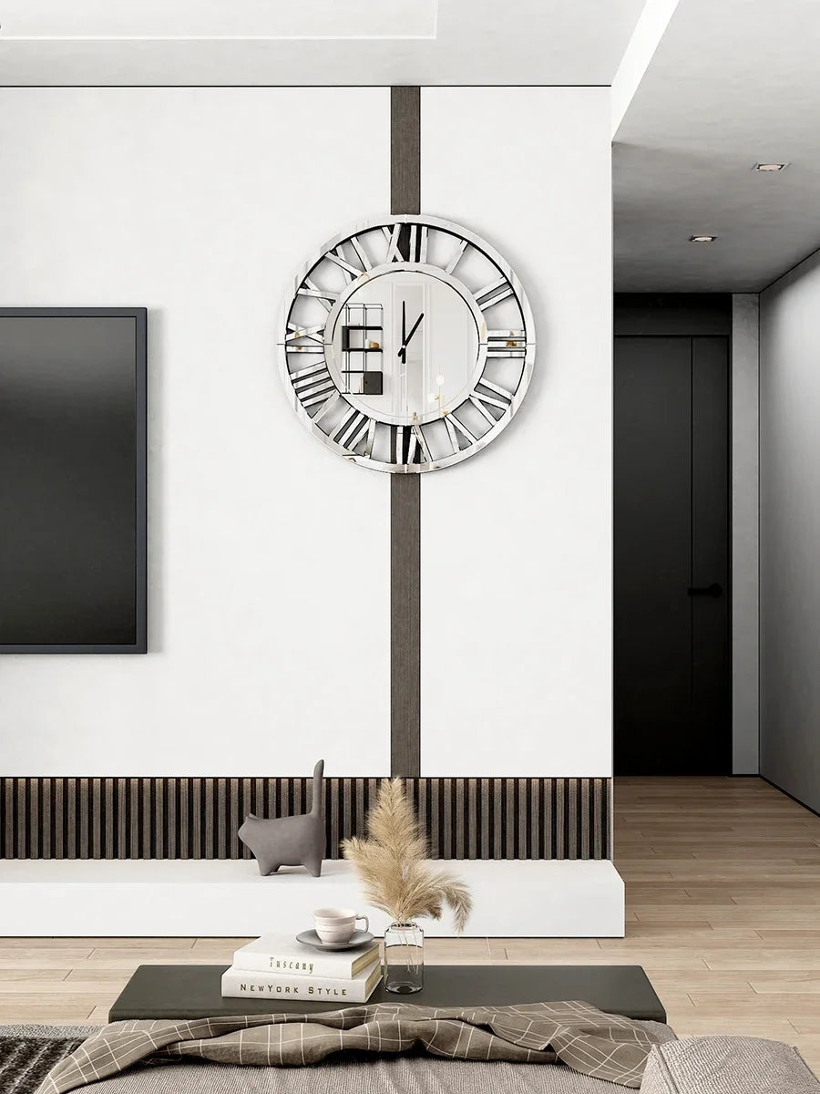 Nordic Large Mirror Wall Clock – Silent Quartz, 60cm Modern Decor Decorative Wall Clock Babs