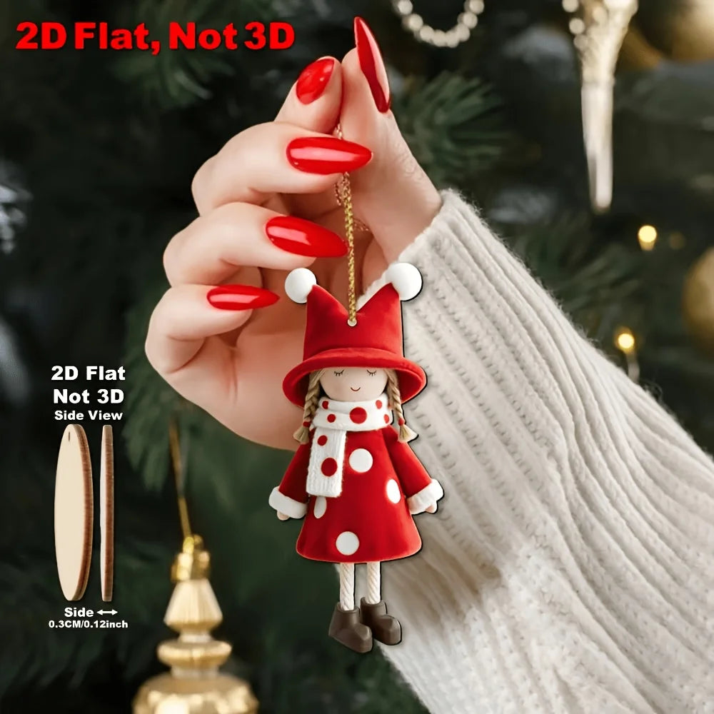 16PCS Wooden Christmas Hat Hanging Ornaments – Red & White Christmas Ornaments Babs