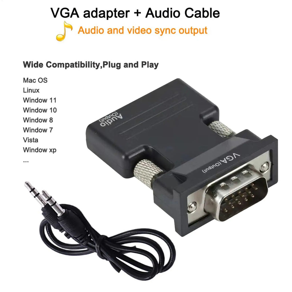 HDMI Female to VGA Male Adapter with Audio Cable – 1080p Video Display Adapter Babs